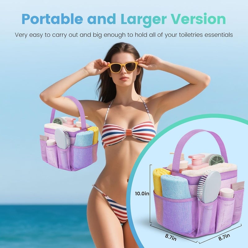 Asisnt Camping Essentials Shower Caddy Portable for College Dorm Room Essentials for Girls with 9 Pockets,Large-Capacity Shower Caddy Dorm Basket,Quick Dry Shower Bag for Gym,Travel,Swim,Beach-Purple - Image 5